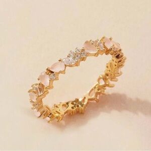 💗 925 Sterling Silver Gold Pink Crystal Encrusted Dainty Ring